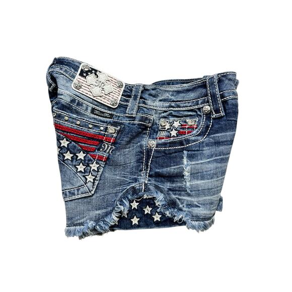 Miss Me American Flag Shorts Stars Stripes Sequin Crystals Cut Offs Sz 26 Bling - Picture 14 of 15